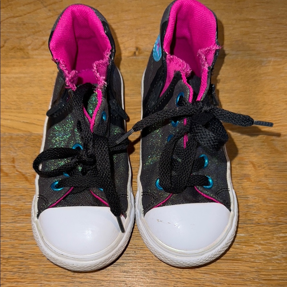 Kids Black and Pink High-Top Sneakers